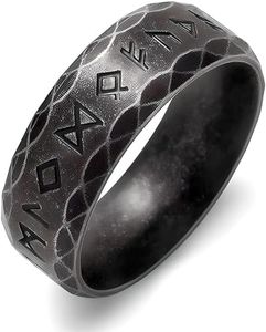 THE MEN THING VIKING NORSE AMULET - Black Oxy Ring | Luxury Solid Pure Titanium Stainless Steel Ring Jewellery for Men (Black - Stainless Steel, 21)