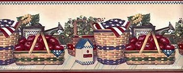 USA Patriotic Stripes American Flags Wallpaper Border for Kitchen Bathroom Living Room, Roll 15' x 7''