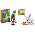 LEGO Creator 3 in 1 Animal Toys Bundle | Exotic Parrot 31136 + White Rabbit 31133 Building Sets