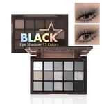 Black Eyeshadow Palettes, Glitter & Matte Eye Shadow Pallets, 15 Colors Smokey Black Silver Gray White Eyeshadow, Long Lasting Highly Pigmented Eyeshadow Makeup Kits For Women