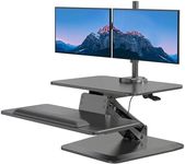 Mount-It! Standing Desk Converter, Stand Up Desk Riser with Dual Monitor Mount, Adjustable Workstation in Black, Top Platform 23" Wide, Keyboard Mouse Tray 27" Wide, Raises 5" to 17" Tall