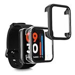 kwmobile Cover Compatible with Realme Watch 3 Covers - 2x Tempered Glass with Plastic Frame - Black/Transparent