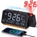 Alarm Clock Radio with Projector, FM Radio Clock with Alarm and Type C Charging Port, LED Projection Alarm Clock with Temperature and Date Display, Digital Alarm Clock with Night Light for Bedside