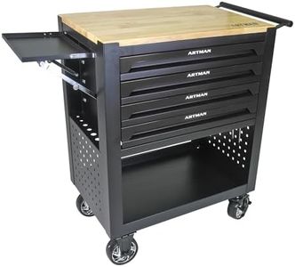 36" Tool Box with Wheels 4 Drawers Rolling Tool Cart, Wooden Top Workbench, 660lbs Total load Tool Cabinet with Locked Drawers Storage Organizer Cabinet for Garage, Warehouse, Repair Shop - Black