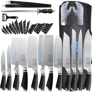 XYJ Knives,Professional Knife Sets for Master Chefs,12 Pcs Chef Knife Set with Bag,Meat Cleaver Butcher for Camping