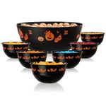 com-four® 7-piece set of Halloween snack bowls - set of snack dishes consisting of a large bowl and matching bowls - plastic party dishes for Halloween (7 pieces - pumpkins)