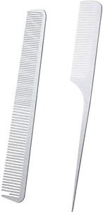 2 Pieces Silver Stainless Steel Hair Styling Combs - Metal Rat Tail and Fine Cutting Teasing Pintail Barber Combs