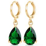 Crystalline Azuria Women 18ct Gold Plated Teardrops Green Simulated Emerald Zirconia Crystals Wedding Dangle Earrings