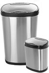 NINESTARS CB-DZT-50-13/12-13 The Original Touchless Automatic Motion Sensor Trash Can Combo Set, 13.2 Gal. / 50 L. & 3.2 Gal. / 12 L., Stainless Steel