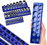 Bolt Dropper Magnetic Socket Organizer - Set of 3, Blue - Heavy Duty Socket Holders Organizers - Ideal for Impact and Metric Sockets - Labeled for Easy Identification - Compact and Space-Saving