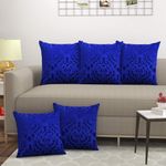 STARNSTYLE Velvet Decorative Cushion Cover 12x12 Inch - Set of 4, Soft Solid Damask Square Throw Pillow Covers for Sofa, Living Room or Home Decor - 30x30 cm Blue