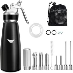 ColCospie Sahnespender,Sahnesyphon Aluminium 500ml für Schlagsahne,Cremes,Desserts und Soßen mit 3 Edelstahl Deko-Düsen,4 Injektor-Tippsund 1 Reinigungbürste,Aufbewahrungstasche + Ersatzgummiring