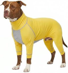 LovinPet UPF 50+ Dog Sun Protection Shirt, High Neck UV Outfit with Quick-Dry Breathable Belly Vent, Summer Full Body Coverage for Large Dogs, Yellow Gray, 3XL