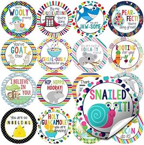 Teacher Encouragement Sticker Labels Variety Pack for Student Work, 100 2" Circle Stickers by AmandaCreation, Pun filled phrases in 20 designs perfect for homework pages & making students feel special