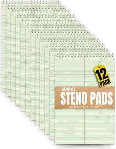 1InTheOffice Steno Pads 6x9, Steno Pads, Spiral Steno Pads, Gregg Rule, Green Tint, 6 x 9, 80 Sheets, 12 Pack