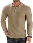 COOFANDY Men's Knit Polo Shirts Long Sleeve Sweater Polo Lightweight Fashion Casual Collared T Shirts Khaki