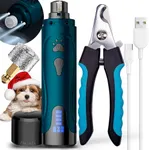 YABIFE Dog Nail Grinder, Dog Nail Trimmers and Clippers Kit, Super Quiet, Rechargeable, Nail Grinder, for Small Large Dogs Cats Toenail Claw Grooming,3 Speeds, 2 Grinding Wheel