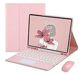 iPad Pro 2022 12.9 inch 6th Generation Keyboard Case with TouchPad Bluetooth Mouse Pro 12.9" 5th 4th 3rd Generation Cute Round Key Color Keyboard Detachable Trackpad Keyboard Cover (Pink)