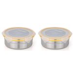 STEELLOCK Stainless Steel Container/Dabba with 4 Side Clip Lock see through Lid for Office & School Use/Food Grade/Air Tight/Easy to Carry/Leak Proof (SL-1501-2pcs X 1300 ml, Yellow)