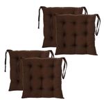 Kuber Industries Pack of 4 Chair Pad | Microfiber Square Chair Pad with Ties | Soft & Comfortable Sitting | Chair Cushion Pad | Chair Seat Cushion for Office-Home | Brown