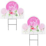 BLUE PANDA 2 Pack It's A Girl Yard Sign with Stakes, Floral Baby Shower Party Decorations (17 x 13 Inches)