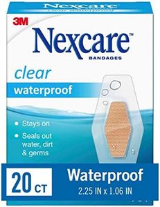 Nexcare Waterproof Bandages, Stays on in the Pool, Holds for 12 Hours, Clear Bandages for Fingers and Elbows - 20 Pack Waterproof Bandages