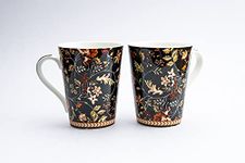 GOLDEN QUEEN'S Elegant Floral Mugs: Set of 2 for Coffee, Tea, Milk—Ideal for Hosting, Casual Gatherings, or Your Daily Beverage Ritual (Black)