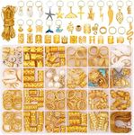 Qinzave 255 PCS Gold Hair Jewelry for Braids, 38 Styles Loc Jewelry Hair Charms for Women Men, Metal Gold Hair Cuffs Rings Clips for Dreadlock Accessories Hair Braids Jewelry Decorations(Gold)