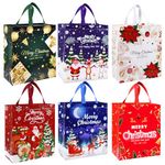 Large Christmas Tote Bags with Handle, 6 Pack Reusable Xmas Grocery Carrier Gift Bags,Waterproof Shopping Bags for Christmas Presents Party Holiday Decoration Lovely Design