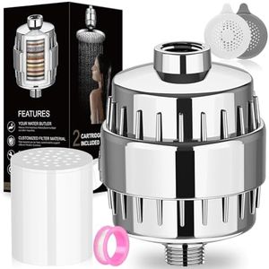 Shower Filter- 32 Stage Shower Head Filter with Vitamin C for Hard Water- Reduces Chlorine, Fluoride, Heavy Metal- Shower Softener Filter for Hair, 2 Cartridge- Polished Chrome