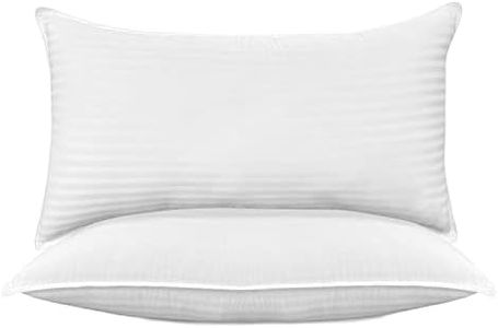 Elegant Comfort, Super Plush Bed Side Back & Stomach Sleepers Striped Hotel Quality Pillows, 100% Egyptian Cotton Cooling Gel-Infused Filling, Washable, 2-Pack, Standard/Queen, White 2 Count