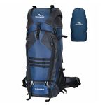 TRAWOC SKYRANGER 70 Liter Internal Frame Camping Backpack Trekking Hiking Rucksack Bag for Men & Women Travel Bag Front & Top Loading/Water Proof Rain Cover/Shoe Compartment, BHK011, Navy Blue