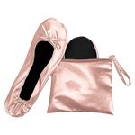 JJ PRIME - After Party Shoes with Foldable Bag Foldable Ballet Pumps Roll up Foldable Pumps (5/6 UK, Rose Gold)