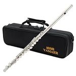 Yamaer C Flute Closed Hole 16-Key Flute, for Beginner Flute Instrument with a Carrying Case, Stand, Music Book, Gloves and Cleaning Kit(Nickel)