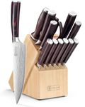 PAUDIN Kitchen Knife Set with Block,14-Piece Knife Block Set & Sharpener, German Stainless Steel Chef Knives, Ergonomic Pakkawood Handle, Professional Kitchen Knife Block Set
