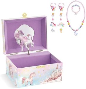 Lolalet Unicorn Music Jewelry Box for Girls, Kids Musical Jewelry Boxes with Spinning Unicorn Doll, Cute Children's Jewelry Storage Organizer Gift for Little Girls Age 3-8 -Pink (Box with Jewelry)