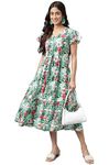 Janasya Women's Green Moss Digital Floral Printed A-line Dress(JNE4304-DR-L)