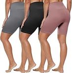 HLTPRO 8" Biker Shorts Women - High Waisted Tummy Control Summer Soft Compression Plus Size Shorts for Yoga Workout Gym Athletic Black Grey Pink