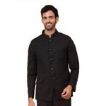 KRAFT INDIA Men's Regular Fit Black Cotton Twill Bandhgala Coat/Blazzer