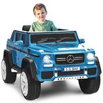 GYMAX Kids Ride on Car, 12V Battery Powered Licensed Mercedes Benz Toy Car with Remote Control, Music, Story, USB/TF Slot, Storage Box & Safety Belt, Children Electric Truck for 3-8 Years Old (Navy)