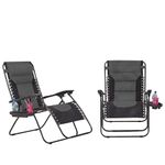 Neo Pair of Outdoor Zero Gravity XL Padded Large Sun Lounger Sunbed Folding Reclining Chair Camping Garden Beach Patio (Grey)