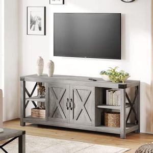 Alkmaar 60" TV Stand for TVs up to 65", Farmhouse Wood TV Stand Entertainment Center with Storage (Grey)