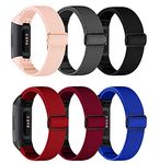 Sport Solo Loop Strap Compatible with Fitbit Charge 4 / Charge 3 / Charge 4 SE Adjustable Stretch Braided Elastics Nylon Replacement Wristband (6 Pack) (Black+Gray+Pink+Blue+Wine+Red)