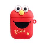 Red Elmo Character Soft Rubber Silicone Apple Air pods Case Cover Skin Protector with Clip Hook Keyring for 1st 2nd Generation pod. Shock Proof Protective Replacement for Wireless Charging Headphones