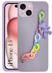 Jkobi Back Cover for iPhone 15 Girls Case with Bracelet (Wrist Hanging Chain | Teddy Toy Cartoon | Matte Purple)