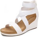 DREAM PAIRS Womens Elastic Ankle Strap Open Toe Platform Wedge Sandal, White/3-6 (NINI-3)