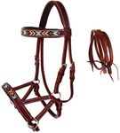 CHALLENGER Horse Western Leather Beaded Bitless Sidepull Bridle Reins 77RS22MG-F