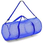 Champion Sports Mesh Duffle Bag with Zipper and Adjustable Shoulder Strap, 15” x 36”, Blue - Multipurpose, Oversized Gym Bag for Equipment, Sports Gear, Laundry - Breathable Mesh Scuba and Travel Bag