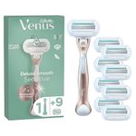 Gillette Venus Deluxe Smooth Sensitive Rose Gold Women's Razor + 9 Blade Refills, 5 Diamond‐Like Coated Blades