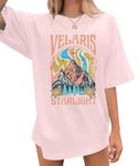 KIMSOONG Women Acotar Velaris Shirts Vintage Oversized Velaris City of Starlight Shirt Book Lover Gift Short Sleeve Tee Pink